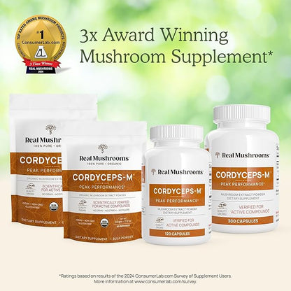 Real Mushrooms Cordyceps Capsules - Performance Mushroom Extract Supplement with Organic Militaris for Energy Immune Support Vegan Supplement, Non-GMO, 120 Caps
