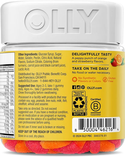 OLLY Kids Multivitamin Gummy Worms, Overall Health and Immune Support, Vitamins and Minerals A, C, D, E, Bs and Zinc, Chewable Supplement, Sour Fruit Punch, 45 Day Supply (70 Count)