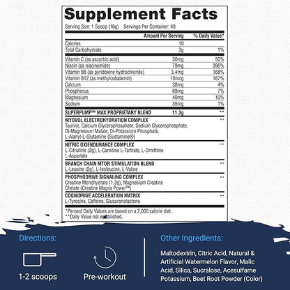 Gaspari Nutrition SuperPump MAX, The Ultimate Pre Workout Powder, Sustained Energy Preworkout, Nitric Oxide Booster, Muscle Growth, Recovery & Replenishes Electrolytes (40 Serving, Watermelon)