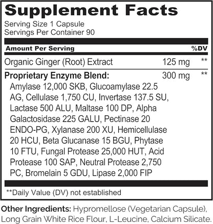 NATURELO Digestive Enzymes - Full Spectrum Support with a Broad Blend of 15 Enzymes Plus Ginger - 90 Vegan Capsules (Pack of 2)