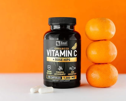 Vitamin C 1000mg with Rosehips (120 Capsules | 1000mg) Pure Vitamin C Capsules - Ascorbic Acid + Rose Hips for Powerful Immune System Support - High Dose Vitamin C for Adults Immune Support Vitamins
