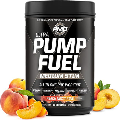 PMD Sports Ultra Pump Fuel - Pre Workout Drink Mix - Energy, Strength, Endurance, Recovery - Complex Carbohydrates and Amino Energy-Peach Nectarine (30 Servings)