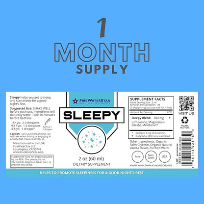 FWS Sleepy - Liquid Melatonin with Magnesium, L-Theanine - Natural Sleep Aid - Fast Acting Liquid Drops - Helps You Get to Sleep and Stay Asleep for a Good Night's Rest - Adults, Teens, Kids