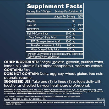 ProHealth Omega-3 Fish Oil Supplements for Women & Men, 120 Softgels, 1200 mg EPA, 900mg DHA & Other Fatty Acids, Extra Strength Fish Oil Nutritional Supplement