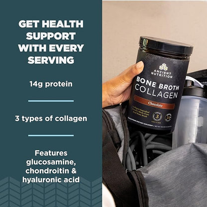 Ancient Nutrition Collagen Powder, Bone Broth Collagen, Chocolate, Hydrolyzed Multi Collagen Peptides, Supports Skin and Nails, Joint Supplement, 30 Servings, 18.6oz