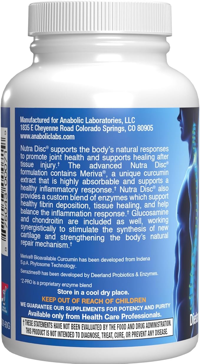Nutra Disc & Joint Support Supplement - Clinically Formulated Restorative Cartilage Ligament and Tendon Supplement with Meriva Curcumin Enzymes Glucosamine and Chondroitin for Adults