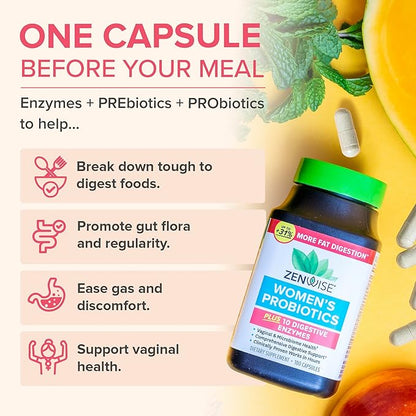 Zenwise Health Probiotics for Women - Digestive Enzymes for Bloating Relief, Vaginal Health, and Gut Flora Health, Daily Women Probiotic & Prebiotic Supplement for Digestive Health - 100 CT