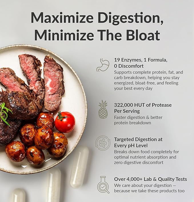 BIOptimizers MassZymes Digestive Enzymes Supplement – Max Nutrient Absorption, Boost Energy, Reduce Bloating – Health Vegan Dairy-Free – Muscle Recovery, Gut Health & Clarity - 100,000 Units 30 Caps
