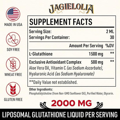 2000MG Liposomal Glutathione Liquid, Made in The USA, Glutathione Supplement with Antioxidant Complex - Immune System, Energy, Aging Defense, High Absorption, 4 Floz