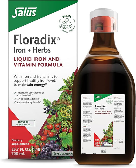Floradix by Salus Iron & Herbs - Liquid Herbal Supplement for Energy Support* - Iron Supplement with Vitamin C & B Complex Vitamins - for Men & Women - 23.7 Fl Oz
