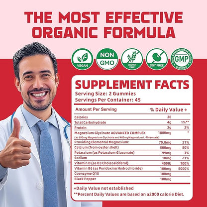 180 CT Magnesium Glycinate Gummies - Sugar Free Magnesium Potassium Supplement with Vitamin D, B6, CoQ10 for Calm Md Support - 180 Strawberry Gummies.