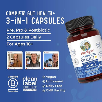 MaryRuth Organics 3-in-1 Probiotics for Complete Gut Health | Gut Health Supplement for Women & Men | Probiotic for Digestion & Immune Support | 50 Billion CFU | 30 Count