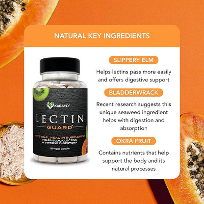 KaraMD Lectin Guard | Gut Repair & Colon Cleanse Supplement | Lectin Blocker| Slippery Elm, Bladderwrack, Sodium Alginate, Okra, Kiwi & Papaya | Natural Gut Cleanse, Non-GMO & Gluten Free 30 Servings