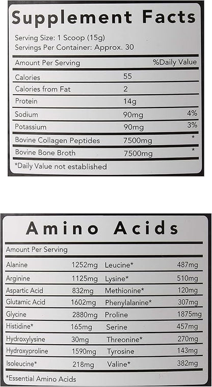 Premium Collagen Peptides Bone Broth Powder: Grass Fed Hydrolyzed Collagen Boost for Healthy Skin, Nails, Hair, Joints, Muscles, Bones, Digestion, Keto Friendly, Unflavored