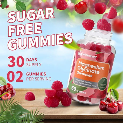 Magnesium Glycinate Gummies 400mg, Sugar Free Magnesium Supplement w/Ashwagandha, Zinc, Vegan Magnesium Glycinate Supplement for Adults - 60 Cherry Gummies