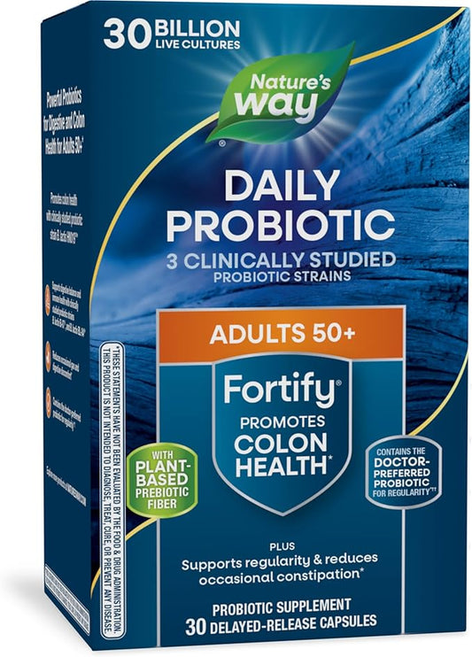 Nature's Way Fortify 50+ Daily Probiotic for Men and Women, 30 Billion Live Cultures, Colon, Digestive, and Immune Health Support* Supplement, 30 Capsules
