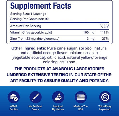 Zinc Lozenges with Vitamin C for Immune Support - High Absorption Vitamin C and Zinc Lozenges for Adults Daily and Seasonal Wellness - Tasty Immune Boost Support - 90 Count (Orange Flavor)