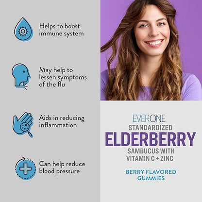 Sambucus Elderberry Gummies for Adults with Vitamin C and Zinc- Immune Support Supplement - Vegan, Gelatin Free, Gluten Free, GMO Free- Delicious Berry Flavored, Black Elderberry Immune Gummy Vitamins