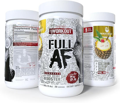 5% Nutrition FullAF Pre-Workout | Stim-Free with Massive Pumps | L-Citrulline, L-Taurine, Nitrosigine, GlycerSize (Beach Blast)