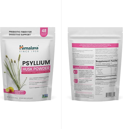 Himalaya Raspberry Lemon Psyllium Husk Powder, Daily Fiber Supplement for Digestive Health & Regularity, Sugar-Free, Gluten-Free, Vegan, No Artificial Colors, Easy-to-Mix, 12 oz (340 g)
