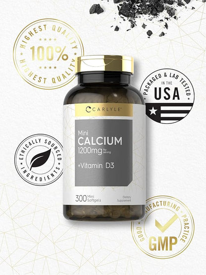 Carlyle Calcium 1200 mg with Vitamin D3 | 300 Softgels | Non-GMO and Gluten Free Supplement
