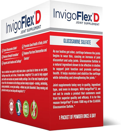 INVIGOFLEX 1500mg of Glucosamine Sulfate Powder (Classic Formulation) - Premium Joint Supplement for Knees, Hands, Back, and Hip Support D: Glucosamine Sulfate, Packets - 60 Packets