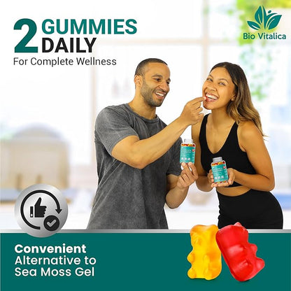BIO VITALICA Sea Moss Gummies Elderberry BioVitalica - Vitamin C D + Zinc - Irish Seamoss Vegan Gummy with Sea Moss Gel & Powder for Immunity, Detox - for Adults and Kids (4Packs)