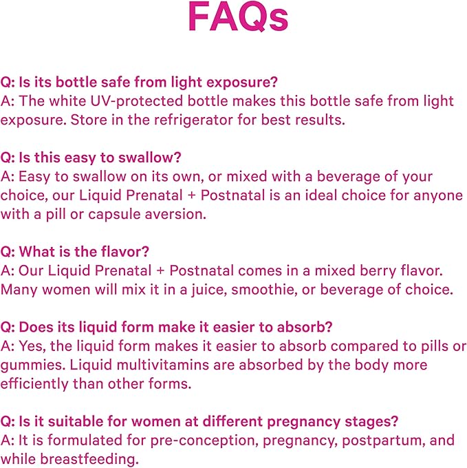 Pink Stork Liquid Prenatal Vitamins for Women - Berry Flavor - Organic Food Blend - for Fertility, Pregnancy, Postpartum- Morning Sickness Support - Breastfeeding and Lactation - 32 Servings