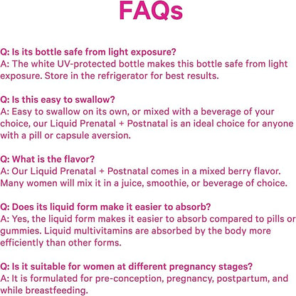Pink Stork Liquid Prenatal Vitamins for Women - Berry Flavor - Organic Food Blend - for Fertility, Pregnancy, Postpartum- Morning Sickness Support - Breastfeeding and Lactation - 32 Servings