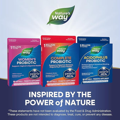 Nature's Way Complete Probiotic Pearls, Supports Digestive Balance*, 1 Billion Live Cultures, Supplement for Men and Women, No Refrigeration Required, 90 softgels (Packaging May Vary)