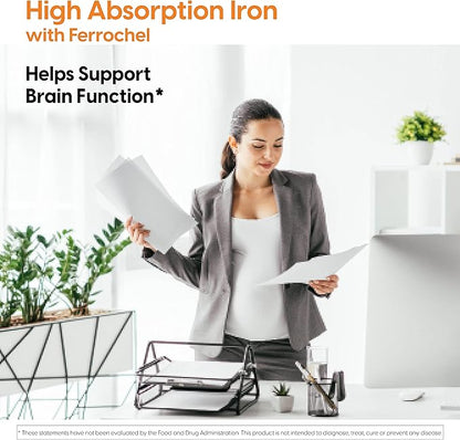 Doctor's Best High Absorption Iron Tablet with Ferrochel, Gentle on The Stomach, Immune Health, Blood Health, 27 mg (Pack of 2)