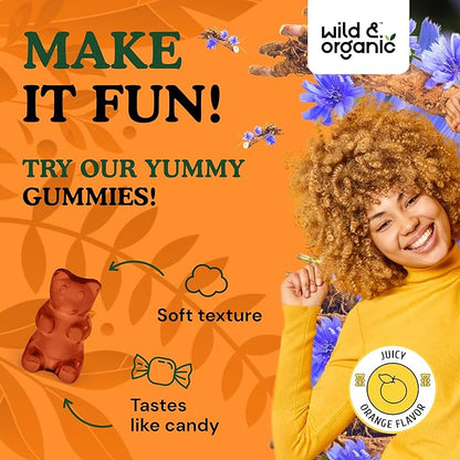 Wild & Organic Inulin Fiber Gummies 4000mg - Digestive Support w/Chicory Root - Soluble Fiber Supplement w/Inulin Powder - Prebiotics for Gut Support - 60 Prebiotic Gummies