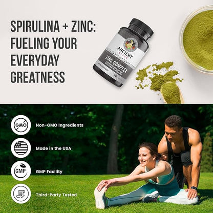 Zinc Complex Capsules with Enhanced Absorption, Antioxidant & Immune Support Supplement, Zinc Supplement for Men & Women by Ancient Bliss (60 Capsules)