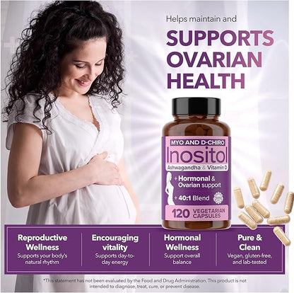 Intimate Rose Myo-Inositol & D-Chiro Inositol Supplement for Women - Hormone Balance & Ovarian Support for Women - Ideal 40:1 Ratio, Vitamin D3 + Ashwagandha