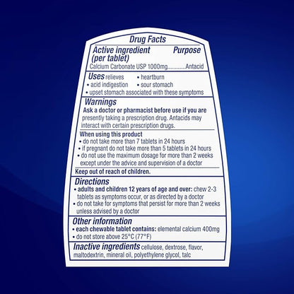 TUMS Ultra Strength Chewable Antacid Tablets for Heartburn Relief and Acid Indigestion Relief, Assorted Berries - 72 Count (Pack of 2)