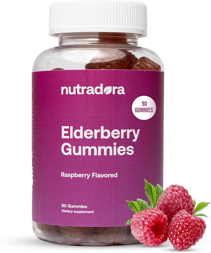 Elderberry Gummies for Adults – Organic Elderberry Gummies with Zinc and Vitamin C for Immune Support, Lessen Stress, & Protect Heart, Raspberry Flavor Formulated in USA, 90 Gummies