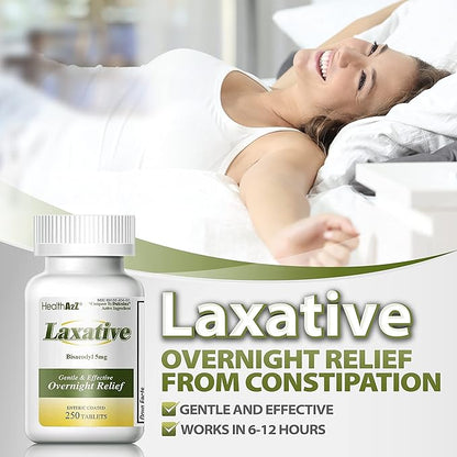 HealthA2Z Laxative Bisacodyl 5mg | 250 Counts | Gentle and Fast Overnight Relief for Constipation