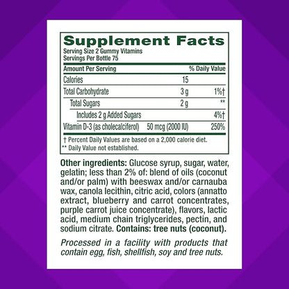 Vitafusion Vitamin D3 Gummy Vitamins for Bone and Immune System Support, Peach, Blackberry and Strawberry Flavored, 50 mcg Vitamin D, America’s Number 1 Gummy Vitamin Brand, 75 Day Supply, 150 Count