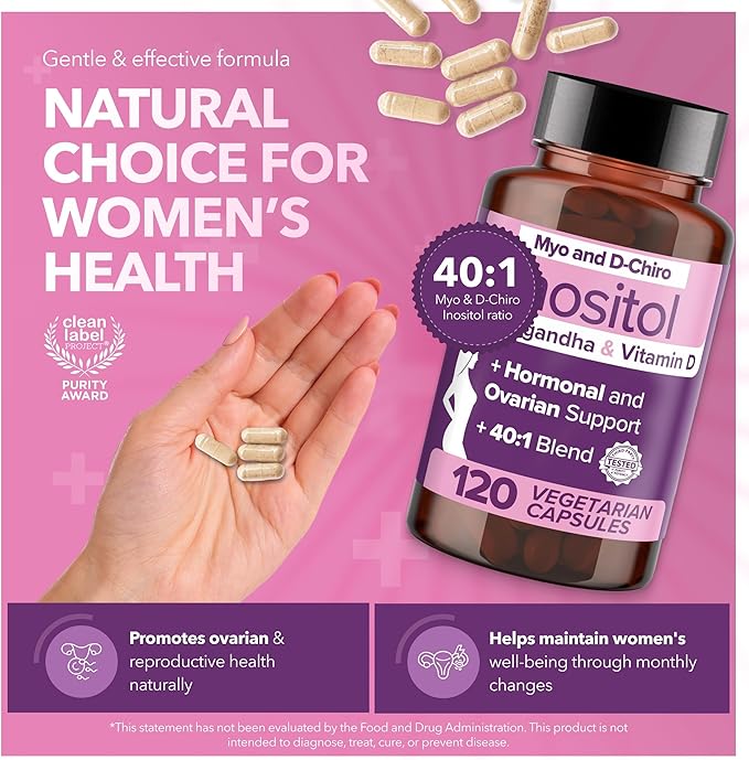 Intimate Rose Myo-Inositol & D-Chiro Inositol Blend - 40:1 Blend Ratio - Women's Daily Wellness Support - Vitamin D & Ashwagandha, 3 Bottles