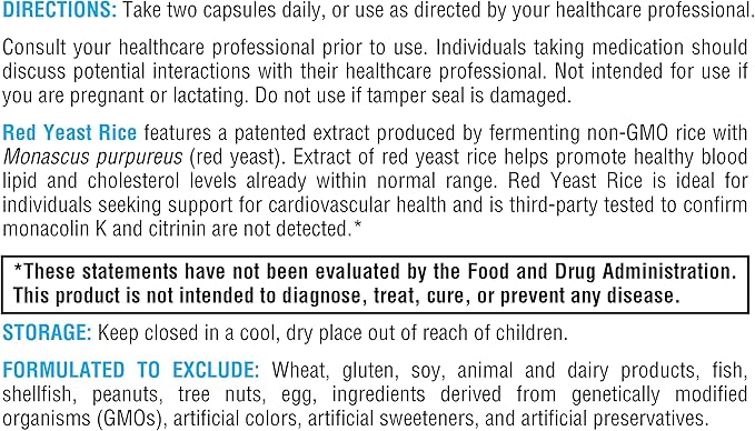 XYMOGEN Red Yeast Rice - Non-GMO Red Yeast Rice Supplement to Help Maintain Already Healthy Blood Lipid + Cholesterol Levels - Cardiovascular Support - Tested Citrinin-Free (30 Capsules)
