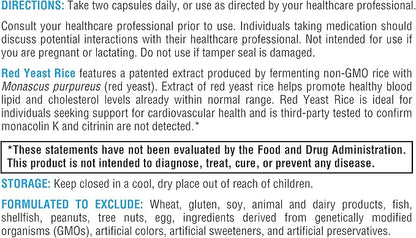 XYMOGEN Red Yeast Rice - Non-GMO Red Yeast Rice Supplement to Help Maintain Already Healthy Blood Lipid + Cholesterol Levels - Cardiovascular Support - Tested Citrinin-Free (30 Capsules)