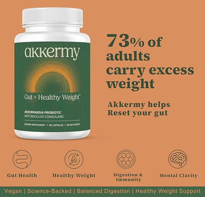Akkermansia Probiotic for Healthy Weight | Naturally Increases GLP-1 | 60 Day Supply | Made in USA | Contains Bacillus Coagulans, Vitamins B2, D3 & Chromium | SIBO Friendly, Vegan & Gluten Free