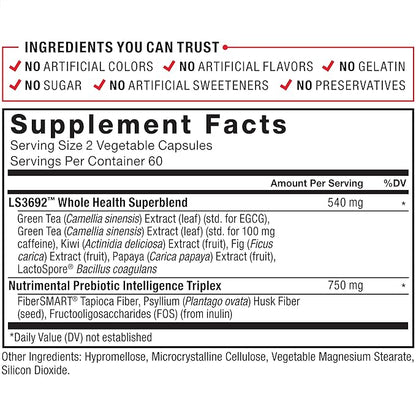 Force Factor ProbioSlim + Prebiotic Fiber, Metabolism Booster for Women & Men, Digestive Health Support, Green Tea Extract and Psyllium Husk Fiber, 120 Count (Pack of 2)