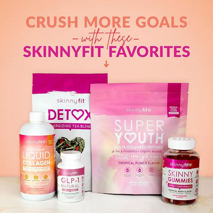 SkinnyFit - Super Youth, Tropical Punch (30 Servings) - Multi Collagen Peptides Powder - Probiotics, Fiber, Hyaluronic Acid - Collagen for Women - Non GMO, Gluten Free, Sugar Free - Beauty & Self Care