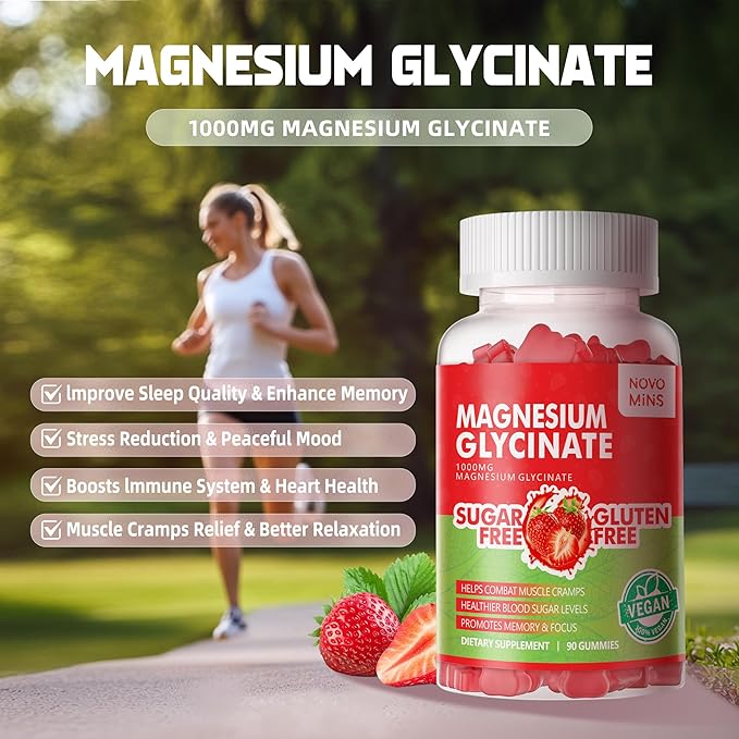 180 CT Magnesium Glycinate Gummies - Sugar Free Magnesium Potassium Supplement with Vitamin D, B6, CoQ10 for Calm Md Support - 180 Strawberry Gummies.