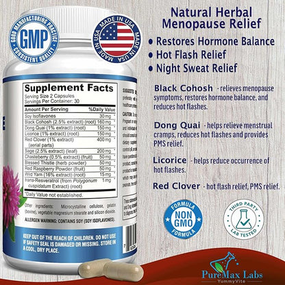 Menopause Support for Women - Natural Menopause Supplement for Hormonal Balance, Hot Flash Relief with Black Cohosh, Dong Quai - 60 Capsules