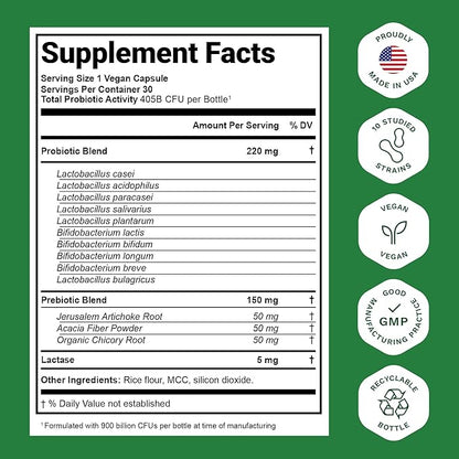 Multi Strain Probiotic for Men and Women with 60 Billion CFU - Probiotics Digestive Health to Support Gut Health, Prebiotics & Probiotic for Men's Digestive and Immune Health, 30 Probiotics Capsules