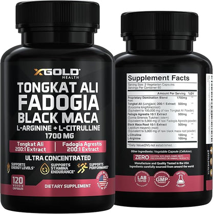 X Gold Health Tongkat Ali, Fadogia Agrestis, Black Maca, L-Arginine & L-Citrulline: Boost Energy, Vitality, Performance, Muscle Recovery & Balance – Premium Wellness Support for Men & Women