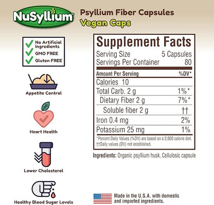 Psyllium Husk Capsules, Organic, USDA Sugar Free, Vegan, 175 Count, Keto-Friendly Dietary Fiber Supplement, Helps Promote Digestive Health*