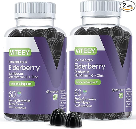 Viteey Sambucus Elderberry Gummies for Adults – Elderberry Vitamin C and Zinc Immunity Gummies - Vegan, Gluten-Free – 120 Count